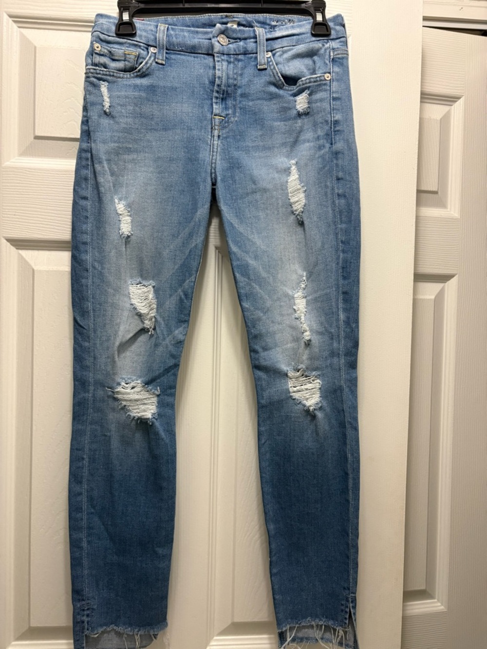 7 for All mankind Women's Light Blue Ripped Skinny Jeans